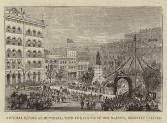 Victoria Square em Montreal, com a estátua de Sua Majestade, recentemente erguida