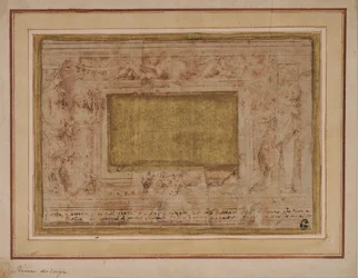 Design para moldura de estuque com cariátides, guirlandas e putti