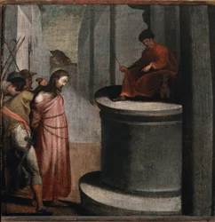 Paixão de Cristo: Jesus e Pôncio Pilatos (óleo sobre madeira