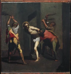 Paixão de Cristo: O Flogging (óleo sobre madeira