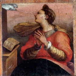 Virgem da Anunciação, detalhe (óleo sobre painel, c.1535)