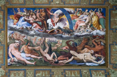 Zeus atacando os Gigantes rebeldes (a queda dos Gigantes) no Salão de Júpiter