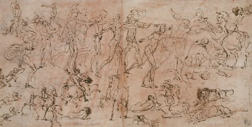 Estudos de guerreiros, cavaleiros e leões, 1528-33