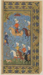 A Royal Hunt from a Shahnama (Livro dos reis) por Firdawsi, c.1590-1600 (tinta, aquarela opaca e ouro sobre papel)