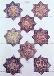 Oito azulejos decorados com animais, do século XIII ao XIV (cerâmica)