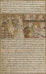 Folio de Tarikhnama (Livro da história) por Balami: A eleição de Othman para o califado de Medina, c.1300 (aquarela opaca, tinta e ouro sobre papel)