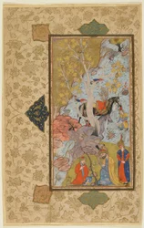Iskandar visita um eremita, Shiraz, Irã, c.1580-1600 (aguarela opaca, tinta e ouro sobre papel)