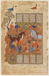 Iskandar conforta o Darab moribundo de um Shahnama