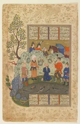 Kay Khusraw se prepara para decapitar Afrasiyab c.1590-1600