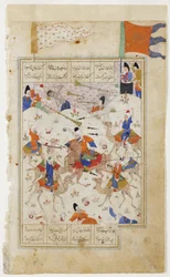 Majnun assiste a batalha dos clãs, c.1510 (wc opaca no papel)