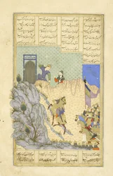 Persa 239 fol.119b Far D dispara Zar Sp, ilustração do Shahnama (Livro dos Reis), por Abul-Qasim Mansur Firdawsi (c.934-c.1020), 1444