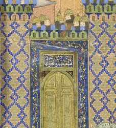 Persa 239 fol.278a Detalhe: Isfandiy mata Arjõp na Fortaleza de Bronze, ilustração do Shahnama (Livro dos Reis), por Abul-Qasim Mansur Firdawsi (c.934-c.1020), 1444
