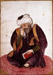 Retrato de Hafez, cujo verdadeiro nome era Khwajeh Chams ad-din Mohammad Hafez-e Chirazi (ad Din Mohammad Hafez e Chirazi), poeta e místico persa do século XIV. Miniatura. Museu Nacional de Damasco, Síria.