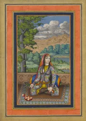 Retrato de uma senhora persa, Folio do Álbum de Davis, c.1736-37 (tinta, aquarela opaca e ouro sobre papel)