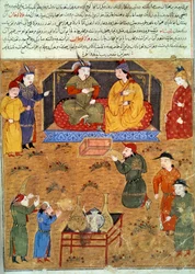 Representação de Houlagou Khan (1217-1265), ele é o neto de Genghis Khan miniatura persa retirada de "Jami al-tawarikh" (Jami al-tawarikh) ou "História Universal" pelo historiador Rashid al-din (al din) (1247-1318) Por volta de 1430. Paris, B.N.