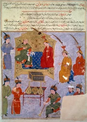 Representação de Houlagou Khan (1217-1265), ele é o neto de Genghis Khan miniatura persa retirada de "Jami al-tawarikh" (Jami al-tawarikh) ou "História Universal" pelo historiador Rashid al-din (al din) (1247-1318) Por volta de 1430. Paris, B.N.