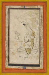 Shah Tahmasp eu sentei no rock, dinastia Safavid (tinta e ouro no papel)