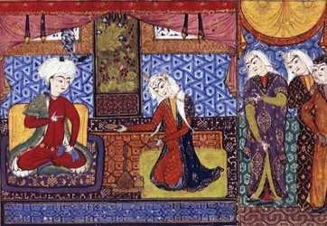 Shakar de Isfahan oferecendo vinho a Khusraw, c 1505