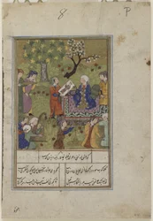Shirin examina o retrato de Khusraw, c.1490