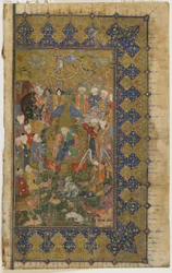 Salomão entronizado de Khamsa (Quinteto), c.1560 (aquarela opaca, tinta e ouro sobre papel)