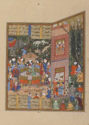 Os enviados de Salm e Tur antes de Faridun, c.1560 (aquarela opaca, tinta e ouro sobre papel)