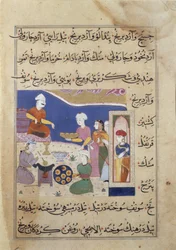 f.83v Preparação de doces para o Sultão de Mandu, a partir de um manuscrito sobre a cozinha indiana (vellum)