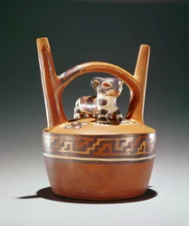 Pote de estribo de cerâmica com onça-pintada, cultura Nazca (cerâmica)