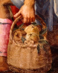 Cesto de fruta, detalhe de Adoração dos Pastores por Peter Candid (1548-1628), óleo sobre painel, 248x162 cm