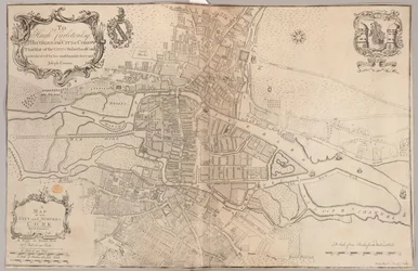 Um mapa da cidade e dos subúrbios de Cork