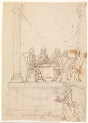A família real em uma mesa no Castelo de Hirschholm 29 de setembro de 1771