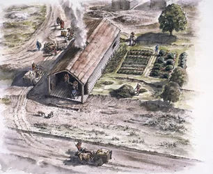 Edifício industrial, Ribchester Roman Fort, Lancashire, século II, 1996