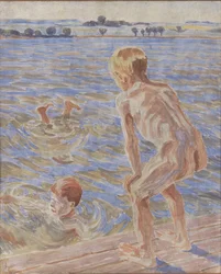 Meninos de banho. Fiorde de Fåborg