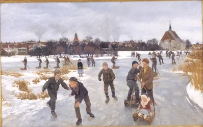Crianças patinando fora de Fåborg