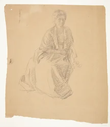 A esposa do artista (Sra. Elise P. H.) sentada. Estudo para a pintura: Inauguração do Museu Faaborg (1910-11)