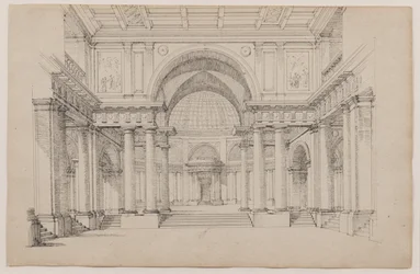 Elevação arquitetônica (caneta e tinta no papel)