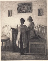 Interior com duas meninas