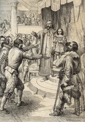 Rainha Christine da Suécia (1626-1689) criança morre em Novembro de 1632 (Christina, Rainha da Suécia quando criança, na altura da morte do seu pai Gustav II Adolph) Desenho de caneta de "Historische Memorabilian des In-und Auslandes" (Lembranças Histórica
