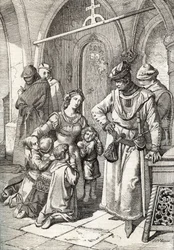 O assassinato da nobre senhora Ines de Castro (1320-1355), segunda esposa de Pedro I de Portugal no mosteiro de Santa Clara de Coimbra, Portugal 1355 (Esposa do rei Pedro I de Portugal Ines Castro assassinou no mosteiro de Santa Clara em Co