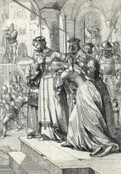 A execução de Lady Jane Grey (Jeanne Grey) (1537-1554) Jane Grey foi executada em 1554 na Torre de Londres (Execução de Lady Jane Grey) Desenho de penas de Anton Ziegler "Historische Memorabilian des In-und Auslandes"