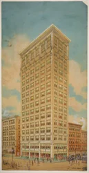 Arranha-céu da Prairie School, Chicago, Illinois, Perspectiva, 1910.