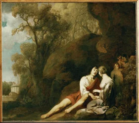 Os amantes numa paisagem (pintura sobre tela)