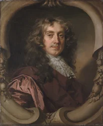 Retrato de um cavalheiro, a meio comprimento, com casaco castanho e gravata de renda Mechlin, numa cartela esculpida (óleo sobre tela)