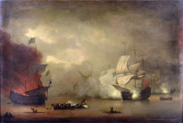 Combate naval entre o HMS "Mary Rose" da Marinha Real e sete piratas algerinos ao largo da costa de Tânger (Marrocos), em 8 de dezembro