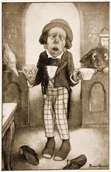 Eu sou um homem pobre, sua Majestade, o Chapeleiro começou, com uma voz trêmula, ilustração para Lewis Carrolls Alices Aventuras no País das Maravilhas, 1901