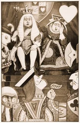 O rei e a rainha dos corações estavam sentados em seu trono, ilustração para Lewis Carrolls Alices aventuras no país das maravilhas, 1901