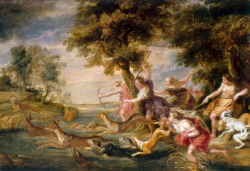 Diana e ninfas caçando gamo, c.1673 (óleo sobre tela)
