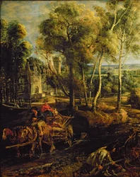 Uma paisagem de outono com uma visão de Het Steen no início da manhã, c.1636 óleo no detalhe do painel de 211075
