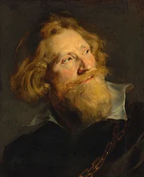 Barroco : Retrato de um barbudo com gola branca e correntes douradas par Rubens, Pieter Paul (1577-1640). Óleo sobre madeira, 50,9x41,2. Coleção Particular