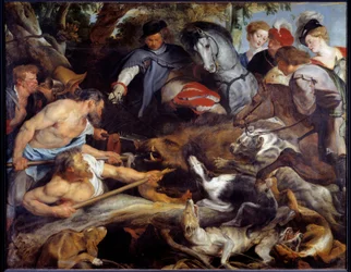 Caça ao javali. Pintura de Pierre Paul (Pierre-Paul) Rubens (ou Peter Paul ou Petrus Paulus) (1577-1640).
