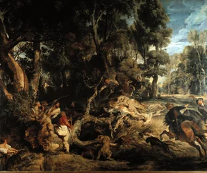 Pintura de caça ao javali por Pieter Paul Rubens (1577-1640)